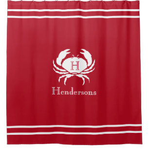 Rideaux De Douche Nom du monogramme de crabe blanc rouge marine