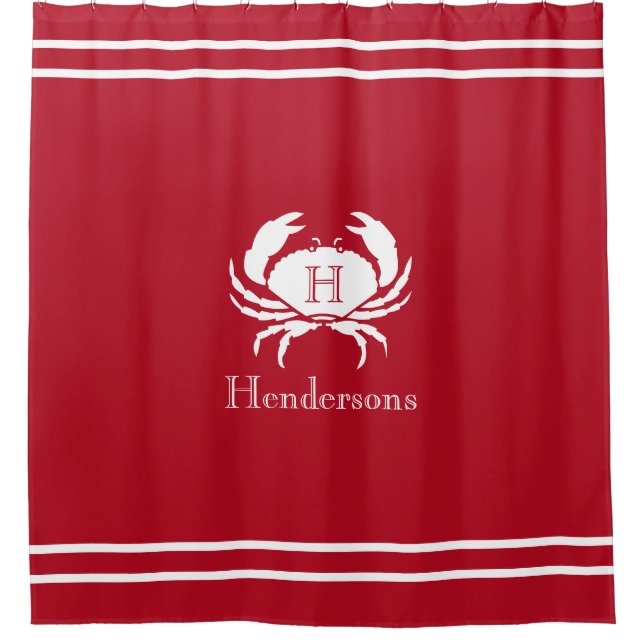 Rideaux De Douche Nom du monogramme de crabe blanc rouge marine (Devant)