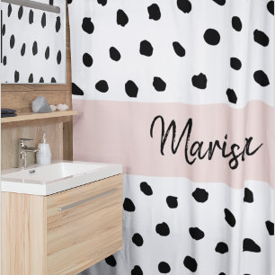 Rideaux De Douche Nom du monogramme moderne Points rose et noir Pa