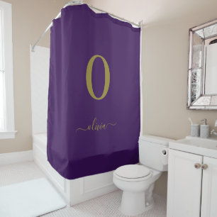 Rideaux De Douche Nom Du Script Monogramme Personnalisé Purple Et Or