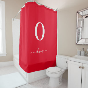 Rideaux De Douche Nom du script Monogramme Personnalisé Rouge Et Bla