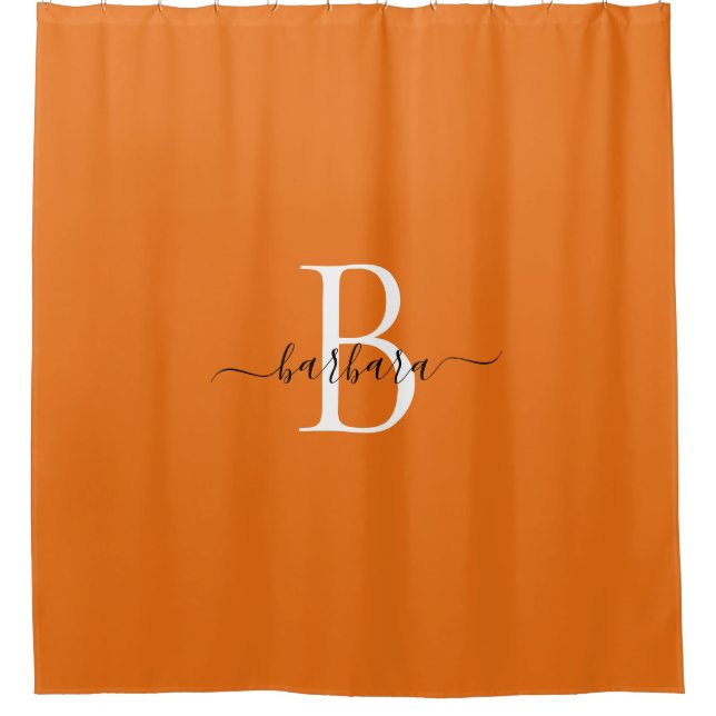 Rideaux De Douche Nom élégant en écriture orange monogramme (Devant)