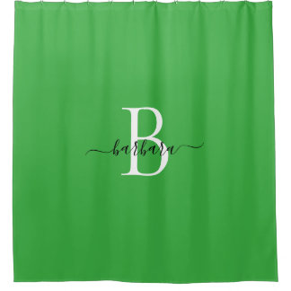 Rideaux De Douche Nom élégant en écriture verte monogramme