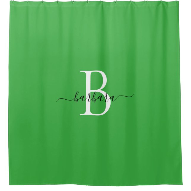 Rideaux De Douche Nom élégant en écriture verte monogramme (Devant)
