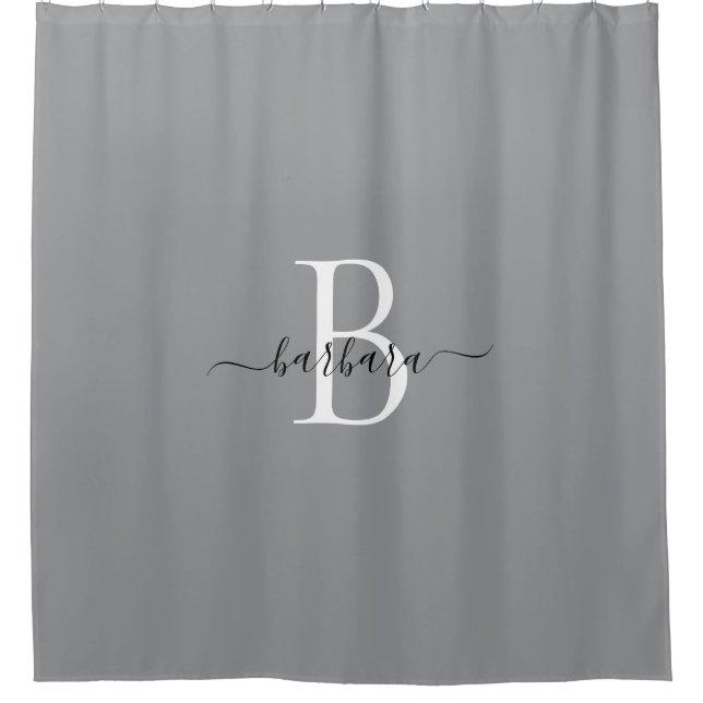 Rideaux De Douche Nom élégant en gris et blanc avec monogramme en éc (Devant)