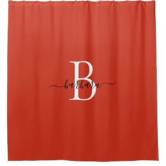 Rideaux De Douche Nom élégant en monogramme rouge script