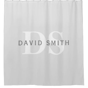 Rideaux De Douche Nom et monogramme modernes   Blanc gris clair et f