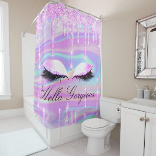 Rideaux De Douche Nom Eyelashes Maquillage Girly Princes Drices Holo