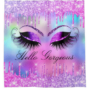 Rideaux De Douche Nom Eyelashes Maquillage Holographe Pink Girly Dri