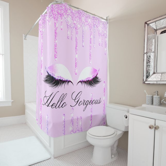 Rideaux De Douche Nom Eyelashes Maquillage Princes Rose Holographe d (En situation)