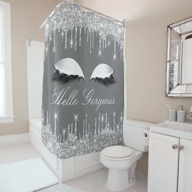 Rideaux De Douche Nom Eyelashes Maquillage Silver Grey Drivers (En situation)