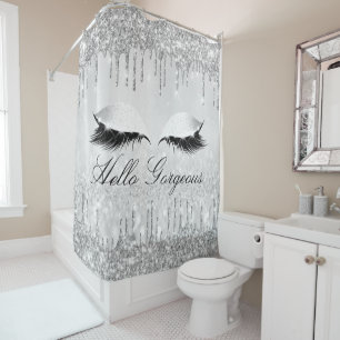 Rideaux De Douche Nom Eyelashes Maquillage Silver Grey Girly Drives