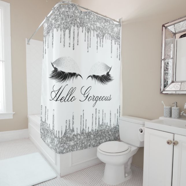 Rideaux De Douche Nom Eyelashes Maquillage Silver White Girly Driver (En situation)