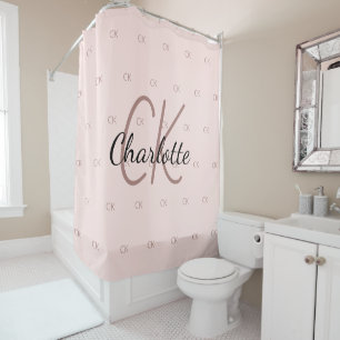 Rideaux De Douche Nom initial du monogramme or rose