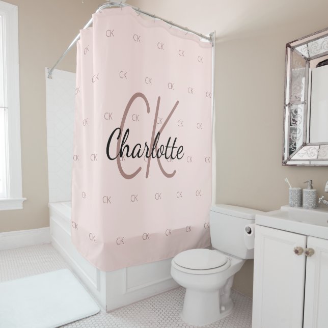 Rideaux De Douche Nom initial du monogramme or rose (En situation)