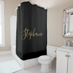 Rideaux De Douche Nom Monogram Gold Black Classy Élégant Personnalis