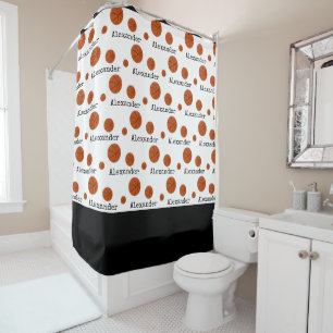 Rideaux De Douche Nom monogramme Basket Orange sur Bain Blanc