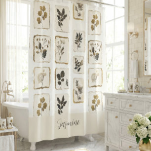 Rideaux De Douche Nom Monogramme Fleurs Sauvages Séchées Pressées Vi