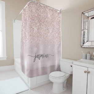 Rideaux De Douche Nom Monogramme Métal Rose Paillettes Or Rose Fémin
