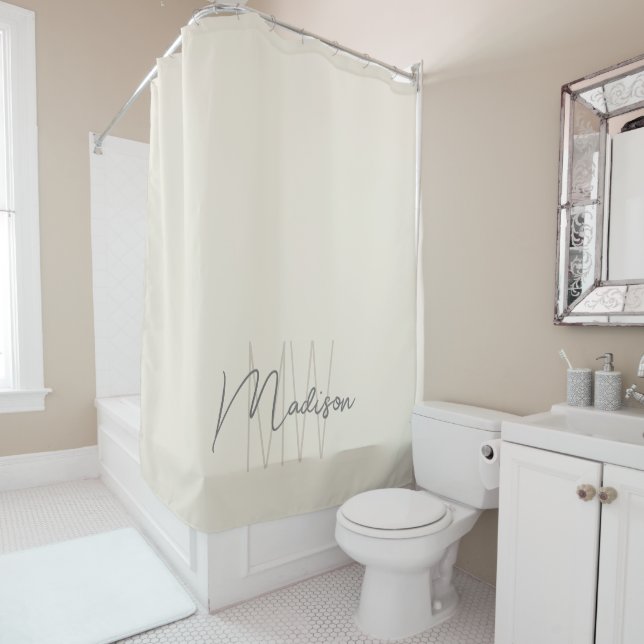 Rideaux De Douche Nom Monogramme moderne Script Cream (En situation)