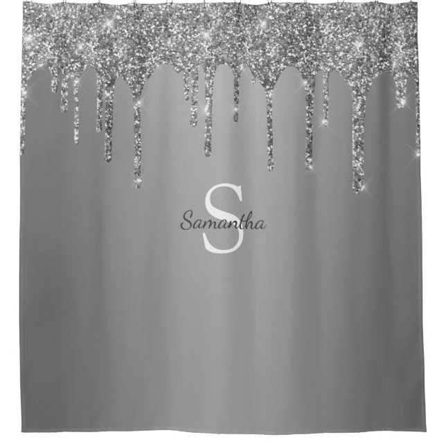 Rideaux De Douche Nom Monogramme Paillettes Argentées (Devant)