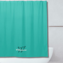 Rideaux De Douche Nom Monogramme Turquoise Blanc Sarcelle Élégant