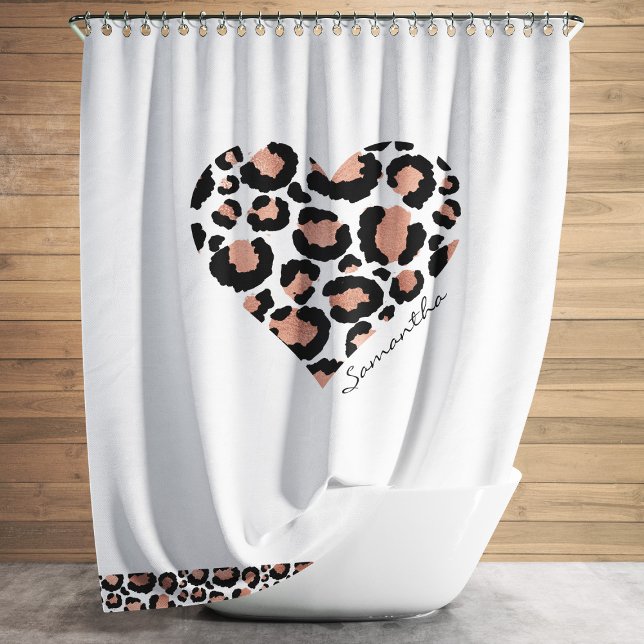 Rideaux De Douche Nom Motif Cœur de Léopard Guépard (Leopard Heart Cheetah Pattern Name Heart Shower Curtain)