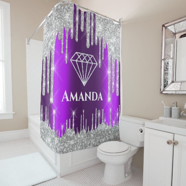 Rideaux De Douche Nom Parties scintillant nuptiales Lavettes gris vi (En situation)