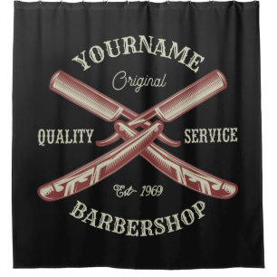 Rideaux De Douche NOM PERSONNALISÉ Barber Droit Razor Barbershop