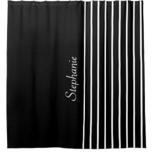 Rideaux De Douche Nom personnalisé Black White Stripes Motif 2022