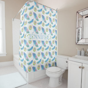 Rideaux De Douche Nom personnalisé Blue Peacock Feathers Arrière - p