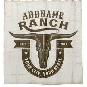 Rideaux De Douche NOM personnalisé Bull Steer Skull Western Ranch
