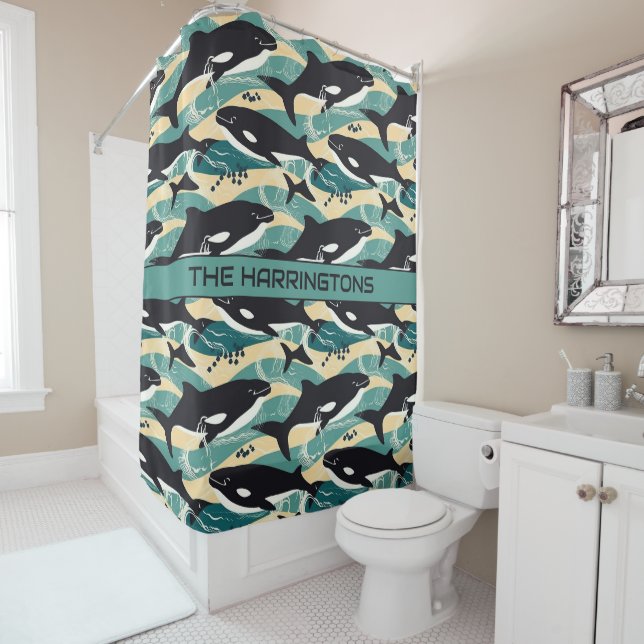 Rideaux De Douche Nom personnalisé Motif baleines (En situation)