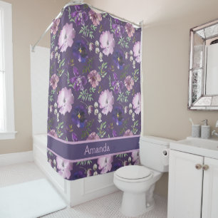 Rideaux De Douche Nom personnalisé Purple Floral Motif Élégant Bain