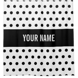 Rideaux De Douche Nom personnalisé trié classique Point Polka noir