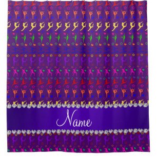 Rideaux De Douche Nom violet arc-en-ciel gymnastique coeurs étoiles