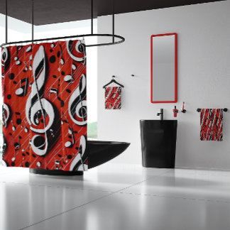 Rideaux De Douche Notes chic et tendance rouge blanc et noir