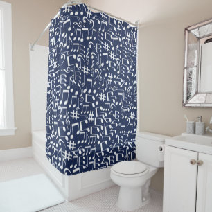 Rideaux De Douche Notes de musique blanches dansantes Amoureux de mu