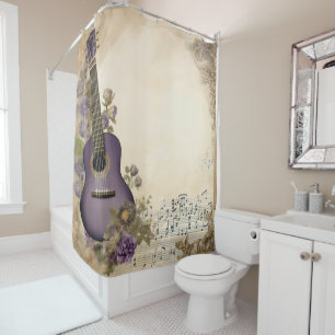 Rideaux De Douche Notes de musique de guitare violette Fleurs
