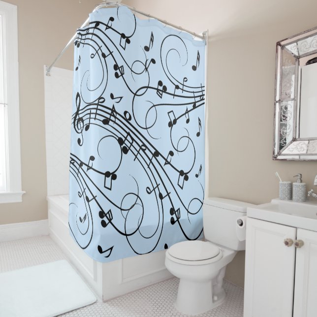 Rideaux De Douche Notes de musique fantaisie Bleu (En situation)