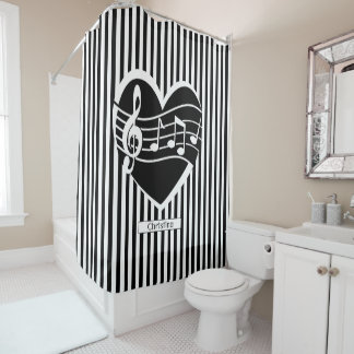 Rideaux De Douche Notes de musique noire blanche personnalisée Cardi