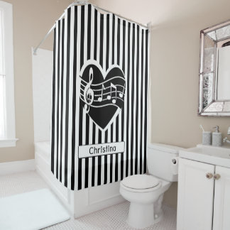 Rideaux De Douche Notes de musique noire blanche personnalisée Cardi