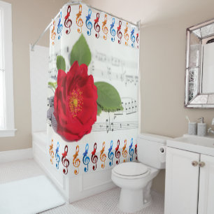 Rideaux De Douche Notes de musique rose rouge