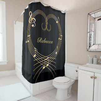 Rideaux De Douche Notes musicales du coeur d'or personnalisées