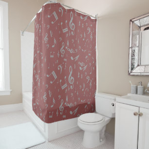 Rideaux De Douche Notes musicales grises sur Marsala terreux