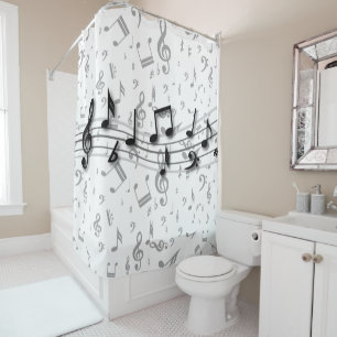 Rideaux De Douche notes musicales noires et grises