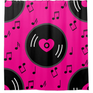 Rideaux De Douche notes musicales vinyle coeur rose