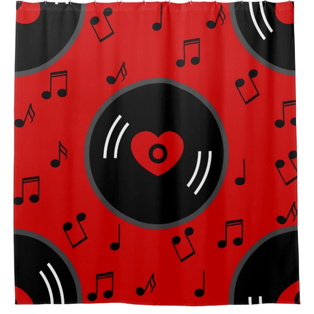 Rideaux De Douche notes musicales vinyle coeur rouge (Devant)