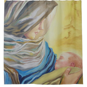 Rideaux De Douche Notre Dame du Silence tenant le bébé Jésus