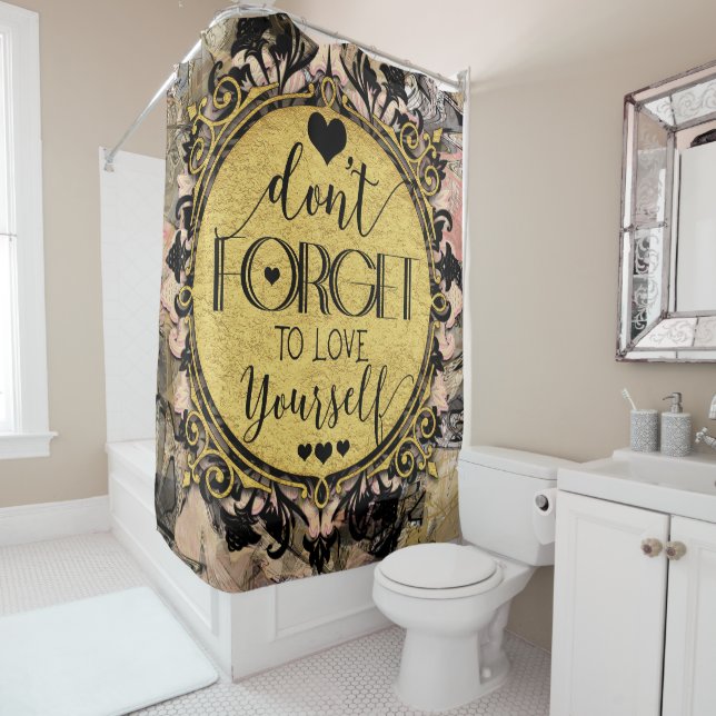 Rideaux De Douche N'oublie pas de t'aimer Black Marble Swirl (En situation)